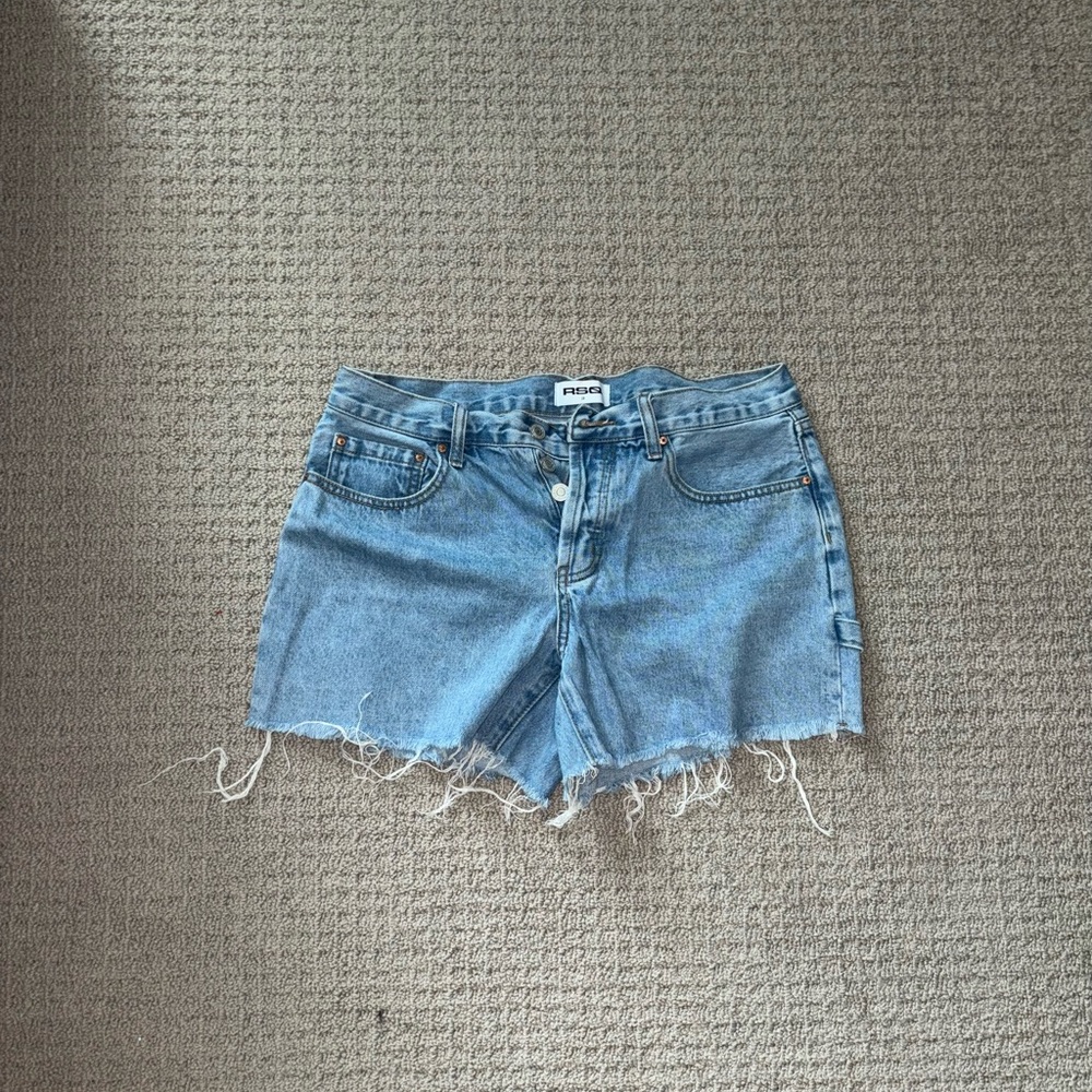 RSQ Low Rise Light Blue Distressed Jean Shorts